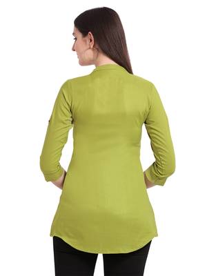 Lime embroidered viscose short-kurtis 3