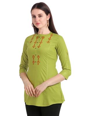 Lime embroidered viscose short-kurtis 5