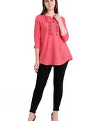 Pink embroidered viscose short-kurtis