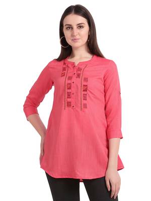 Pink embroidered viscose short-kurtis 2