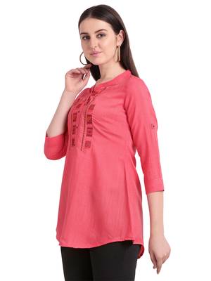 Pink embroidered viscose short-kurtis 4