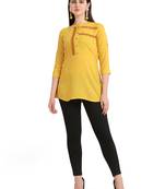 Yellow embroidered viscose short-kurtis