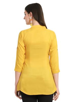 Yellow embroidered viscose short-kurtis 3