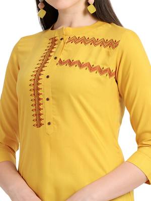 Yellow embroidered viscose short-kurtis 5