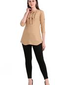 Beige embroidered viscose short-kurtis