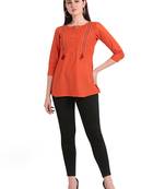 Orange embroidered viscose short-kurtis