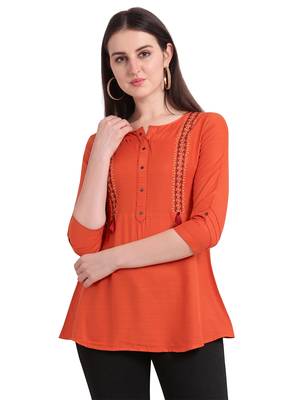 Orange embroidered viscose short-kurtis 2
