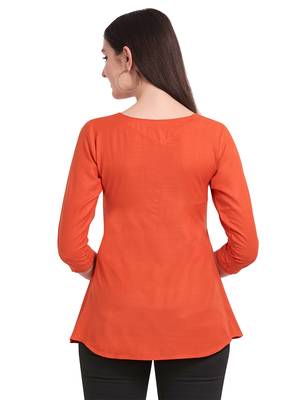 Orange embroidered viscose short-kurtis 3