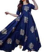 Navy-blue printed rayon long-kurtis