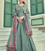 Aqua Blue Silk Blend Anarkali Salwar Kameez