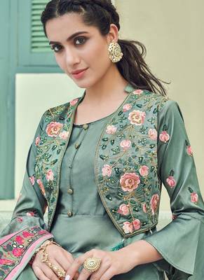 Aqua Blue Silk Blend Anarkali Salwar Kameez 2