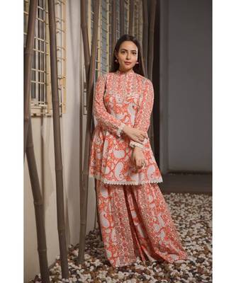 Pearl Orange Peplum Kurta Set 1