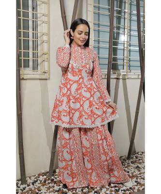 Pearl Orange Peplum Kurta Set 3