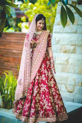 Pink Embroidered Velvet Semi Stitched Lehenga 1