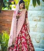 Pink Embroidered Velvet Semi Stitched Lehenga