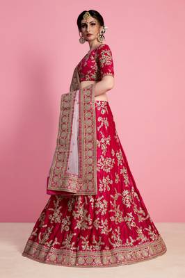 Pink Embroidered Velvet Semi Stitched Lehenga 2