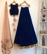 Navy Blue Plain Art Silk Semi Stitched Lehenga