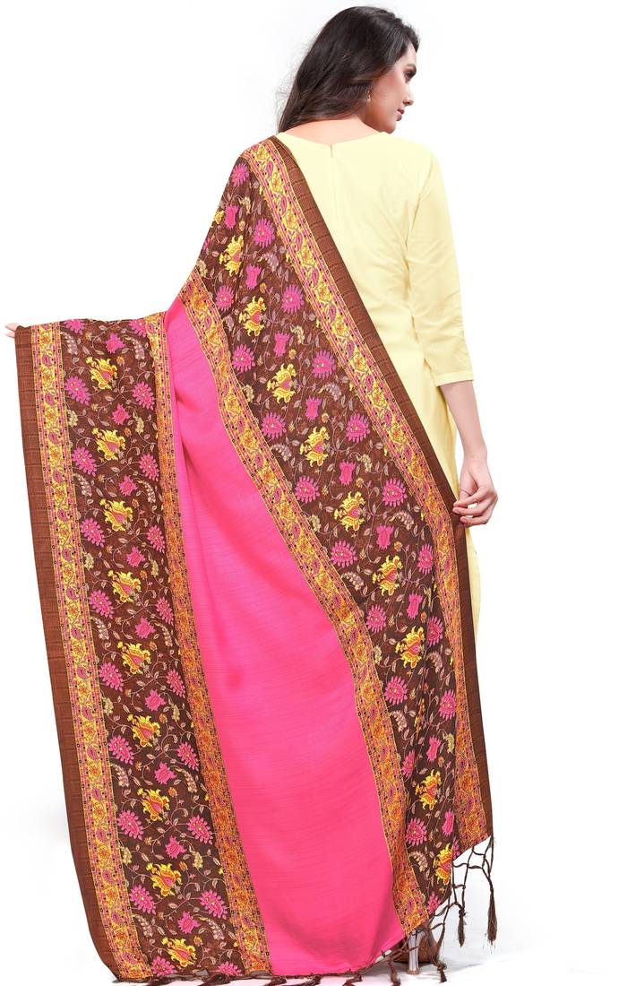 Snuggle Spot Women's Art Silk Printed Dupatta (Light Brown, Length: 2.25 to 2.50 Mtr)