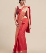 Red Coloured Solid Galexy Silk Saree With Blouse Piece
