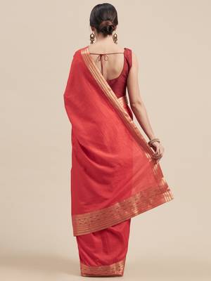 Red Coloured Solid Galexy Silk Saree With Blouse Piece 2