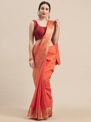 Orange Coloured Solid Galexy Silk Saree With Blouse Piece 1