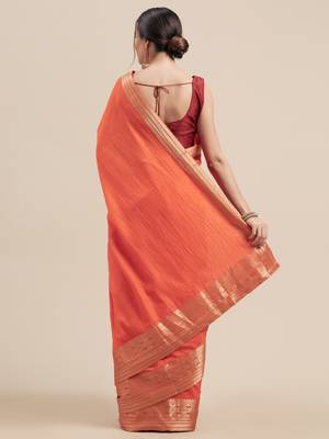 Orange Coloured Solid Galexy Silk Saree With Blouse Piece 2