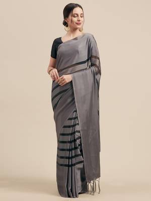 Grey Coloured Star Chiffon Saree With Blouse Piece 1