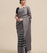 Grey Coloured Star Chiffon Saree With Blouse Piece
