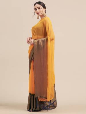 Yellow Coloured Viscos Chiffon Saree With Blouse Piece 1