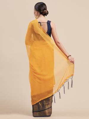 Yellow Coloured Viscos Chiffon Saree With Blouse Piece 2