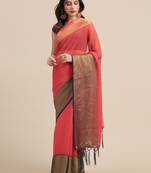 Red Coloured Viscos Chiffon Saree With Blouse Piece