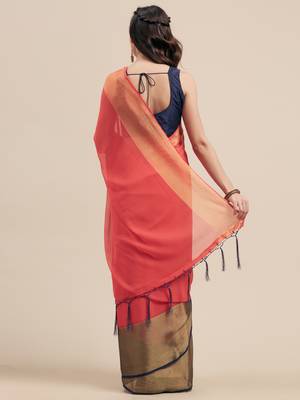 Red Coloured Viscos Chiffon Saree With Blouse Piece 2