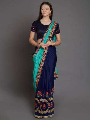 Green pure georgette embroidered saree with heavy embriodered blouse 1