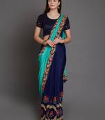 Green pure georgette embroidered saree with heavy embriodered blouse