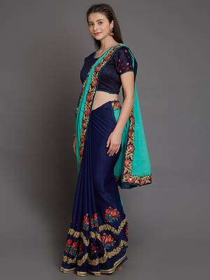 Green pure georgette embroidered saree with heavy embriodered blouse 3