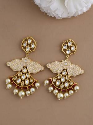 Indo Western Stylish White Enameled Dangler Earring for Girls and Women 2