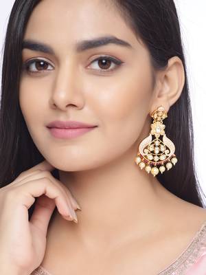 Floral Designer Pink Enameled Kundan Polki Pearls Dangler Earring for Girls and Women 1