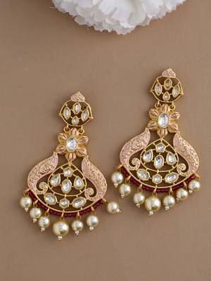 Floral Designer Pink Enameled Kundan Polki Pearls Dangler Earring for Girls and Women 2