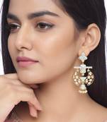 Stylish Designer Turquoise Blue Enameled Kundan Polki Pearls Jhumki Earrin