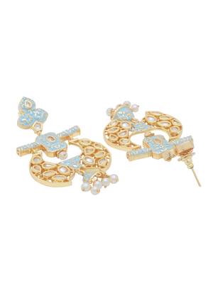 Stylish Designer Turquoise Blue Enameled Kundan Polki Pearls Jhumki Earrin 4