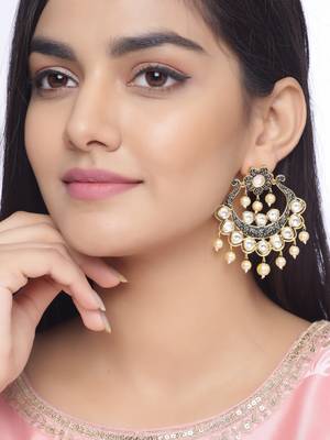 Floral Designer Gold Antique Plated and Pearls Dangler Earring for Girls and Women 1