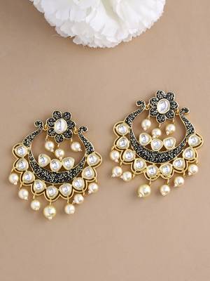 Floral Designer Gold Antique Plated and Pearls Dangler Earring for Girls and Women 2