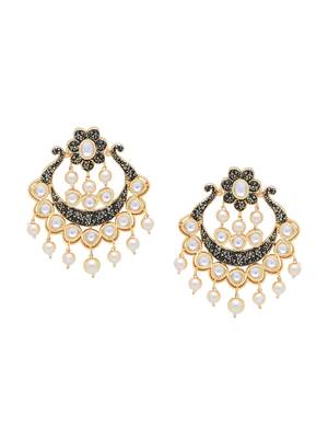 Floral Designer Gold Antique Plated and Pearls Dangler Earring for Girls and Women 3