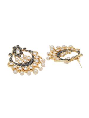 Floral Designer Gold Antique Plated and Pearls Dangler Earring for Girls and Women 4