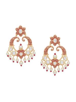 Floral Red Enameled Gold Plated Kundan Polki Dangler Earring for Girls and Women 3