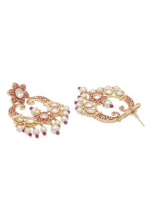 Floral Red Enameled Gold Plated Kundan Polki Dangler Earring for Girls and Women 4