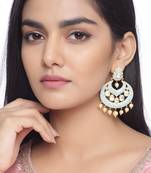 Stylish Summer Style Turquoise Blue Enameled Gold Plated Pearls Dangler Earring for Girls and Women