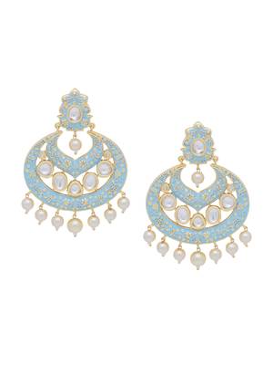 Stylish Summer Style Turquoise Blue Enameled Gold Plated Pearls Dangler Earring for Girls and Women 3