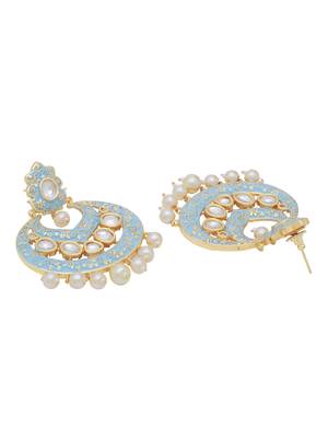 Stylish Summer Style Turquoise Blue Enameled Gold Plated Pearls Dangler Earring for Girls and Women 4