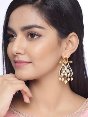 Antique Style Designer Black Gold Plated Kundan Polki Pearls Dangler Earring for Girls and Women 1
